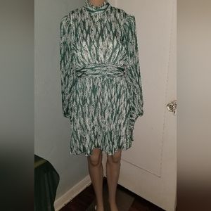 Gorgeous AQUA Emerald green, gold and white patterned dress
